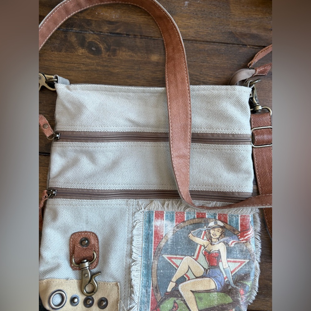 Clea Ray Repurposed Canvas Crossbody Bag with Vintage PinUp Print